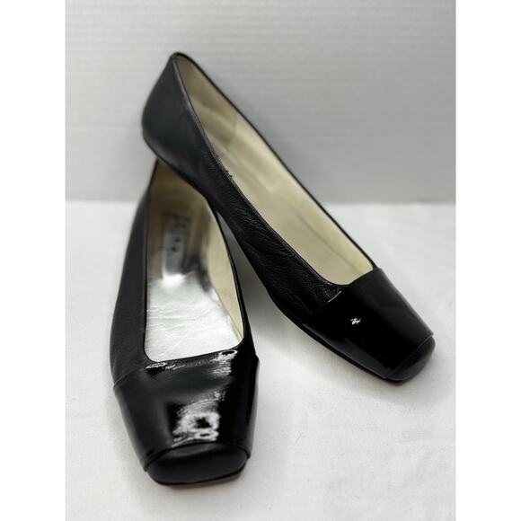 French Sole fs/ny Black Leather Patent Square Toe Ballet Flat Shoes US 9.5 FS/NY - Picture 1 of 13